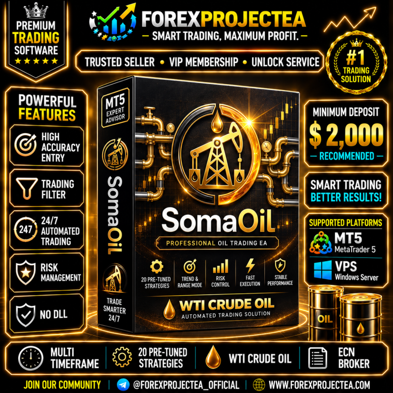 SomaOil MT5 Expert Advisor WTI Crude Oil trading bot dashboard